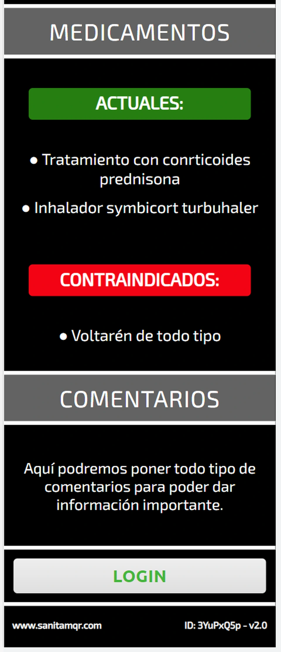 Perfil Sanitam QR: medicamentos, contraindicaciones, comentarios y login.